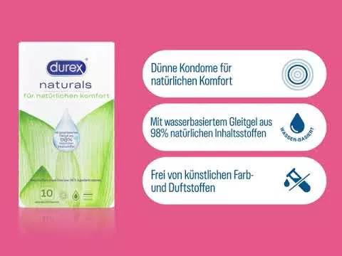Video par Durex naturals prezervatīvi ar ūdens bāzes lubrikantu, 10 gab