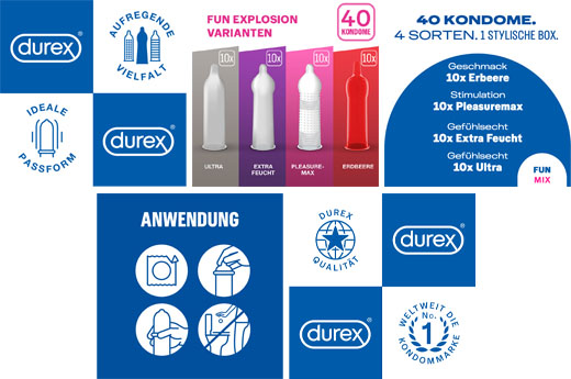DUREX "Fun Explosion" prezervatīvu maisījums, 4 veidi, 40 gab