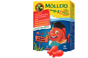 MÖLLER'S Omega-3 Jelly Fish Strawberry košļājamās tabletes, 36 kapsulas