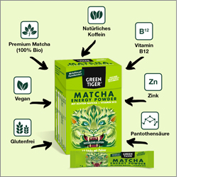 GREEN TIGER Enerģijas pulveris Matcha Energy Sticks, 12X7 g