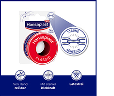 HANSAPLAST Classic 2,5 cm x 5 m fiksācijas apmetums, 1 gab