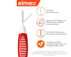 ELMEX Starpzobu birstes ISO izmērs 2 0,5 mm sarkanas, 8 gab