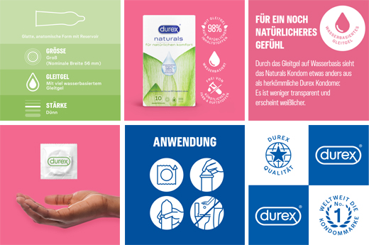 DUREX naturals prezervatīvi ar ūdens bāzes lubrikantu, 10 gab
