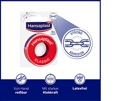 HANSAPLAST Classic 1,25 cm x 5 m fiksācijas apmetums, 1 gab