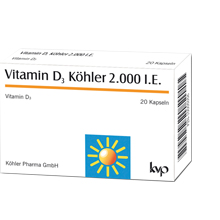 VITAMIN D3 KÖHLER 2000 I.U. kapsulas, 20 gab