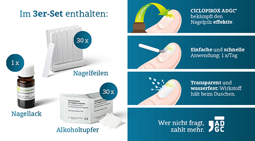 CICLOPIROX ADGC 80 mg/g nagu lakas, kas satur aktīvo vielu, 3,3 ml