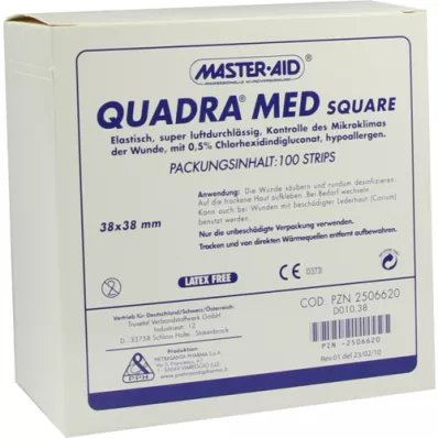 QUADRA MED kvadrātveida 38x38 mm sloksnes Master Aid, 100 gab