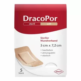 DRACOPOR Brūču pārsējs 5x7,2 cm sterilā ādas krāsā, 5 gab