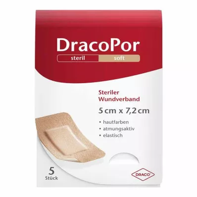 DRACOPOR Brūču pārsējs 5x7,2 cm sterilā ādas krāsā, 5 gab
