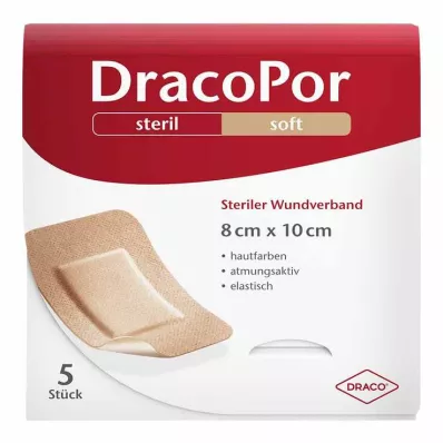 DRACOPOR Brūču pārsējs 8x10 cm, sterils, ādas krāsā, 5 gab