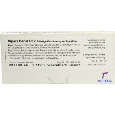 VIPERA BERUS D 12 ampulas, 8X1 ml VIPERA BERUS D 12 ampulas, 8X1 ml