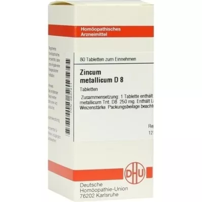 ZINCUM METALLICUM D 8 tabletes, 80 kapsulas