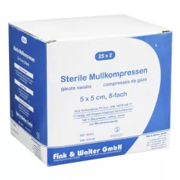 MULLKOMPRESSEN 5x5 cm sterili 8 reizes, 25X2 gab