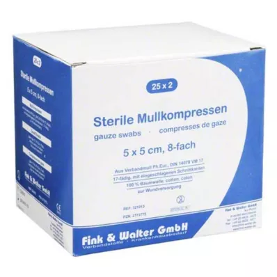 MULLKOMPRESSEN 5x5 cm sterili 8 reizes, 25X2 gab MULLKOMPRESSEN 5x5 cm sterili 8 reizes, 25X2 gab