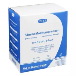 MULLKOMPRESSEN 10x10 cm sterili 8 reizes, 25X2 gab
