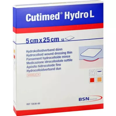 CUTIMED Hydro L hidrokoloīdais pārsējs plāns 5x25 cm, 12 gab CUTIMED Hydro L hidrokoloīdais pārsējs plāns 5x25 cm, 12 gab