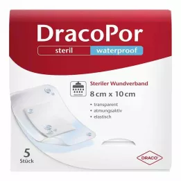 DRACOPOR ūdensnecaurlaidīgs brūču pārsējs 8x10 cm sterils, 5 gab