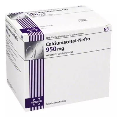 CALCIUMACETAT NEFRO 950 mg apvalkotās tabletes, 200 gab CALCIUMACETAT NEFRO 950 mg apvalkotās tabletes, 200 gab