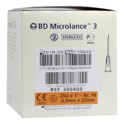 BD MICROLANCE Kanula 25 G 1 0,5x25 mm, 100 gab