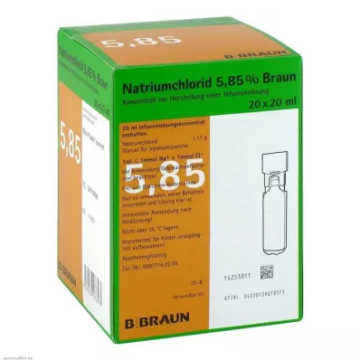 NATRIUMCHLORID 5,85% brūns MPC Infūziju šķīdums, 20X20 ml NATRIUMCHLORID 5,85% brūns MPC Infūziju šķīdums, 20X20 ml