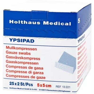 MULLKOMPRESSEN Ypsipad 5x5 cm sterili 8 reizes, 25X2 gab MULLKOMPRESSEN Ypsipad 5x5 cm sterili 8 reizes, 25X2 gab