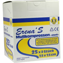 ERENA Marles kompress 7,5x7,5 cm sterils 8x, 25X2 gab