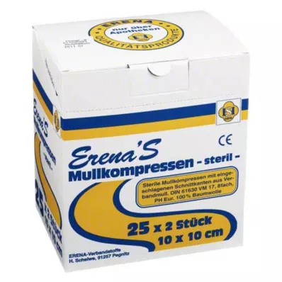 ERENA Marles kompress 10x10 cm sterils 8 reizes, 25X2 gab