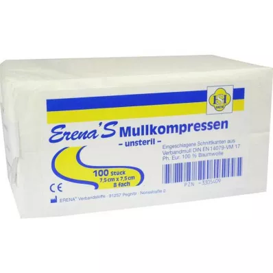 ERENA Marles kompress 7,5x7,5 cm nesterils 8x, 100 gab ERENA Marles kompress 7,5x7,5 cm nesterils 8x, 100 gab