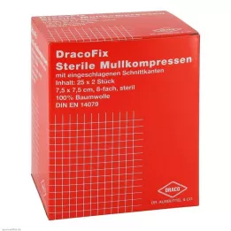 DRACOFIX PEEL Kompresi 7,5x7,5 cm sterili 8 reizes, 25X2 gab
