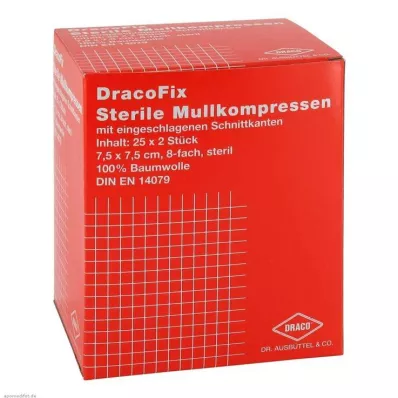 DRACOFIX PEEL Kompresi 7,5x7,5 cm sterili 8 reizes, 25X2 gab DRACOFIX PEEL Kompresi 7,5x7,5 cm sterili 8 reizes, 25X2 gab