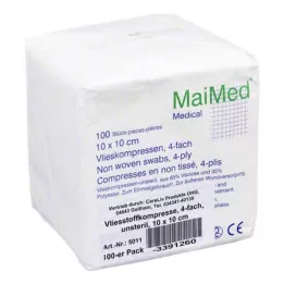 VLIESSTOFF-KOMPRESSEN nesterili 10x10 cm četrvietīgi, 100 gab