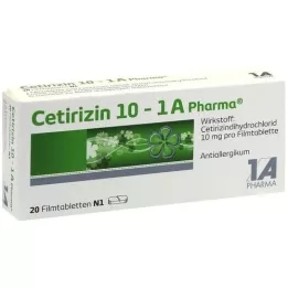 CETIRIZIN 10-1A Pharma apvalkotās tabletes, 20 gab