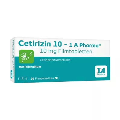 CETIRIZIN 10-1A Pharma apvalkotās tabletes, 20 gab CETIRIZIN 10-1A Pharma apvalkotās tabletes, 20 gab