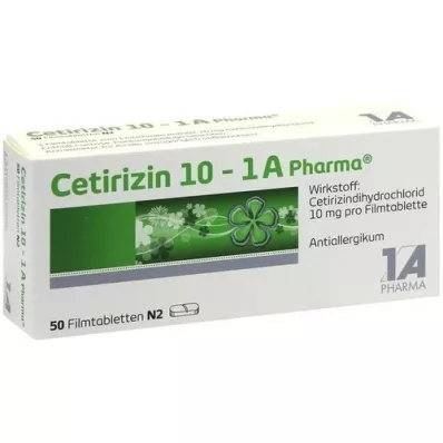 CETIRIZIN 10-1A Pharma apvalkotās tabletes, 50 gab