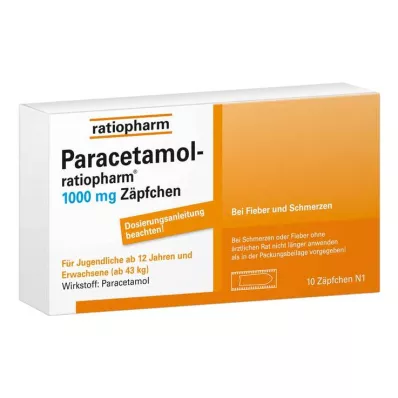 PARACETAMOL-ratiopharm 1 000 mg svecītes, 10 gab PARACETAMOL-ratiopharm 1 000 mg svecītes, 10 gab
