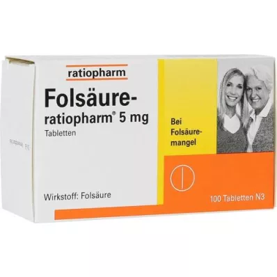 FOLSÄURE-RATIOPHARM 5 mg tabletes, 100 gab