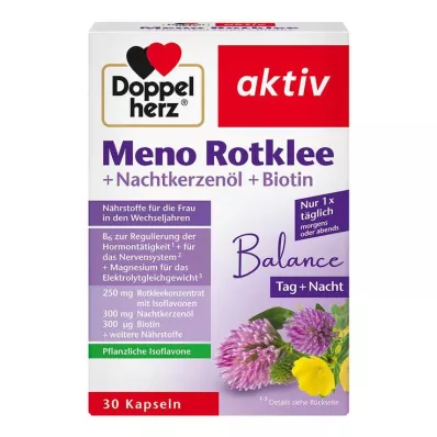 DOPPELHERZ Meno Sarkanais āboliņš+Večeras Primrose eļļa+Biotīns kapsulas, 30 kapsulas DOPPELHERZ Meno Sarkanais āboliņš+Večeras Primrose eļļa+Biotīns kapsulas, 30 kapsulas