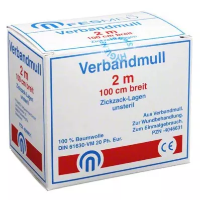 VERBANDMULL 2x1 m zigzagveida BW 20/100 nesterila, 1 gab