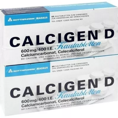CALCIGEN D 600 mg/400 I.U. košļājamās tabletes, 120 kapsulas