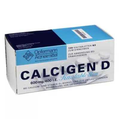CALCIGEN D 600 mg/400 I.U. košļājamās tabletes, 120 kapsulas