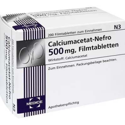 CALCIUMACETAT NEFRO 500 mg apvalkotās tabletes, 200 gab
