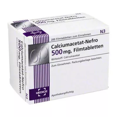 CALCIUMACETAT NEFRO 500 mg apvalkotās tabletes, 200 gab