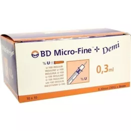BD MICRO-FINE+ Insulinspr.0,3 ml U100 0,3x8 mm, 100 gab