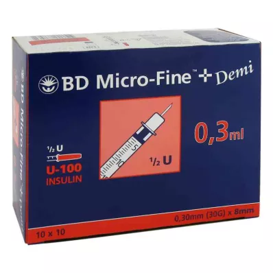 BD MICRO-FINE+ Insulinspr.0,3 ml U100 0,3x8 mm, 100 gab