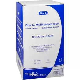 MULLKOMPRESSEN 10x20 cm sterili 8 reizes, 25X2 gab