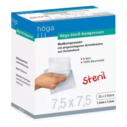 HÖGA-KOMPRESSEN 7,5x7,5 cm sterili 8 reizes, 25X2 gab