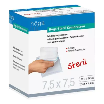 HÖGA-KOMPRESSEN 7,5x7,5 cm sterili 8 reizes, 25X2 gab