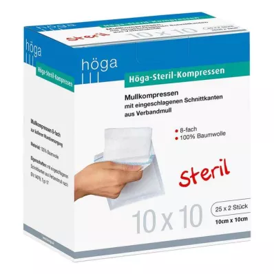 HÖGA-KOMPRESSEN 10x10 cm sterili 8 reizes, 25X2 gab