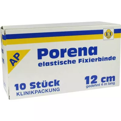 PORENA Elastīgs marles pārsējs 12 cm, balts, bez cello, 10 gab