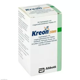 KREON 25 000 cieto kapsulu ar zarnu apvalkotām granulām, 50 gab